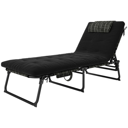 Outsunny Folding Lounge Chair with 4-level Reclining Back &amp; Cushion, Black |