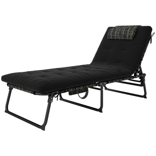 Outsunny Folding Lounge Chair with 4-level Reclining Back &amp; Cushion, Black |
