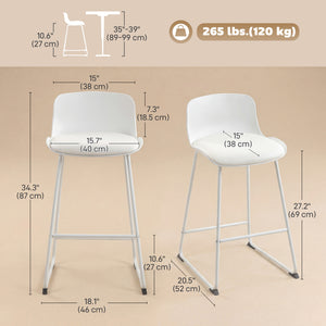 Ensemble de 2 tabourets de bar modernes en similicuir, hauteur comptoir, blanc.