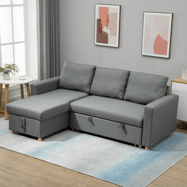 83" Sofa Bed, Pull Out Sleeper L Shaped Sectional Couch with Reversible Storage Chaise, Wide and Deep Seat, Light Grey