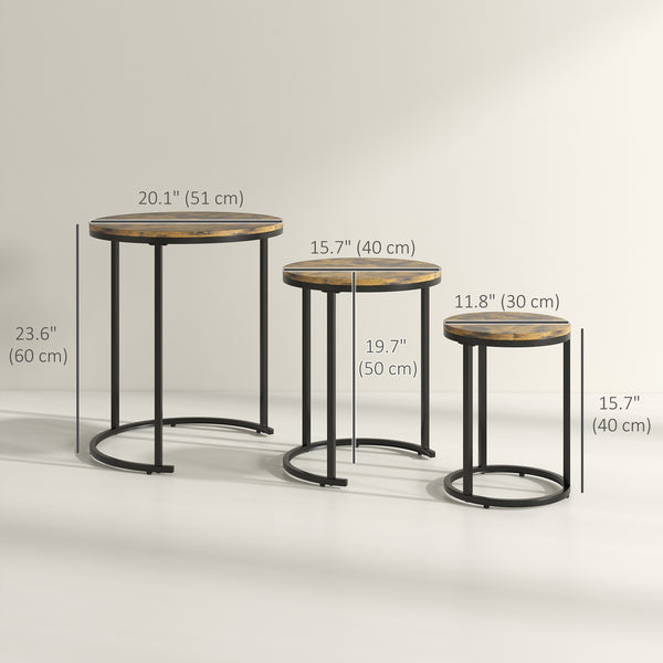 Lot de 3 tables basses gigognes, marron rustique