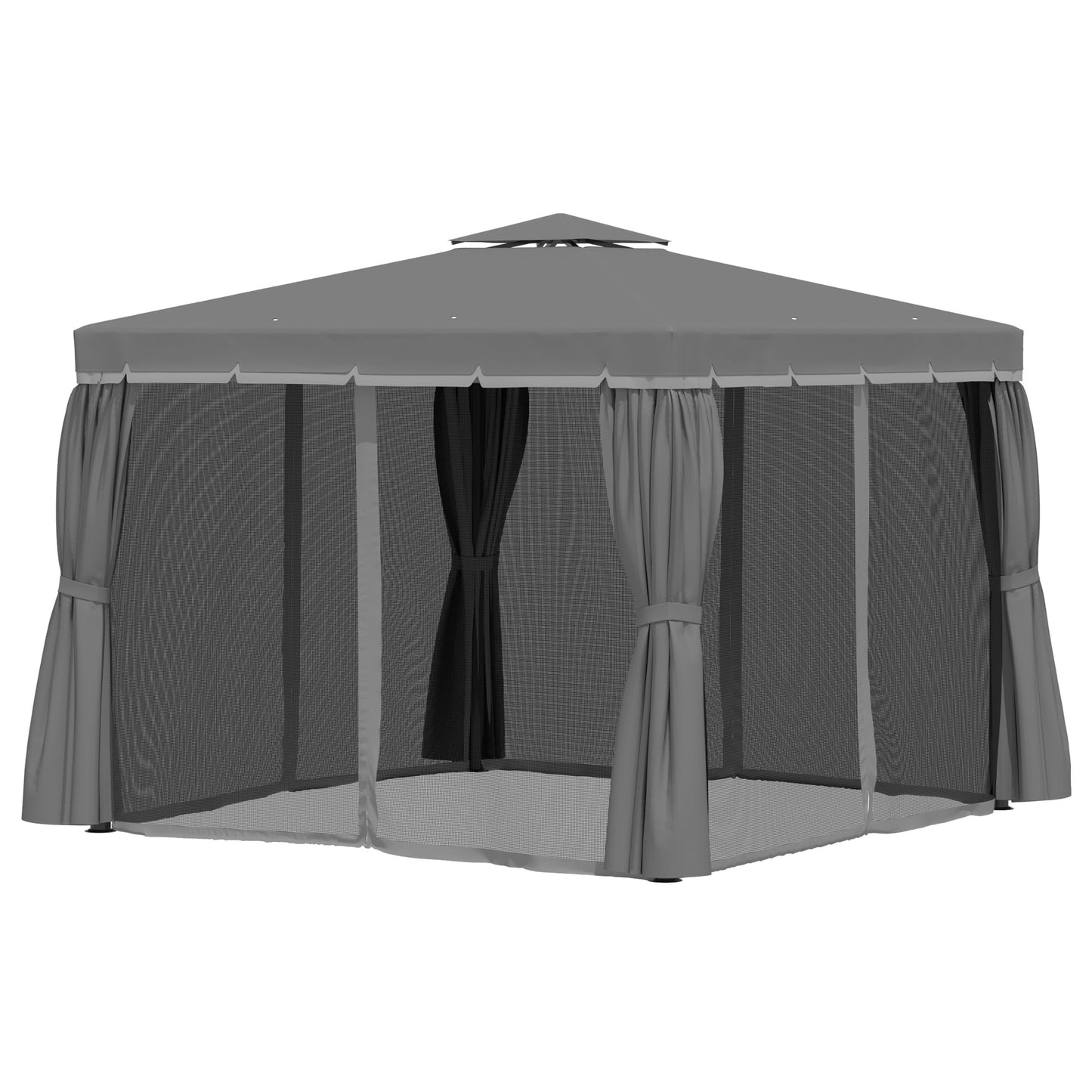 Gazebo 10' x 10' à 2 niveaux avec parois latérales en maille zippée, cadre en aluminium, gris foncé