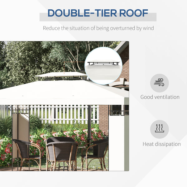 10' x 13' Outdoor Gazebo, Double Roof Patio Gazebo Canopy Shelter with Screen Decorate Corner Frame, White