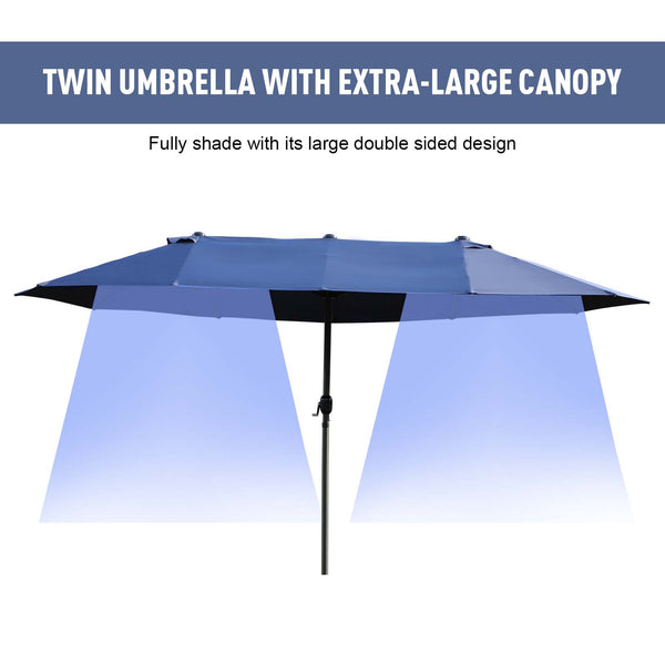 Parasol double face de 15 pieds, bleu