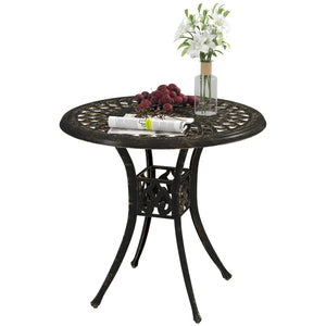 30-inch Round Patio Dining Table with Umbrella Hole Cast Aluminium Outdoor Bistro Table, Brown