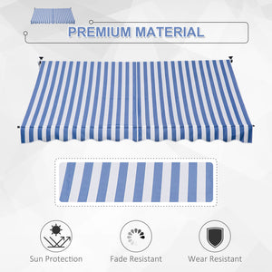 10x5ft Manual Retractable Awning, Patio Sun Shade Canopy Shelter with 5.6-9.2ft Support Pole, Water Resistant UV Protector, for Window, Door, Porch, Deck, Blue