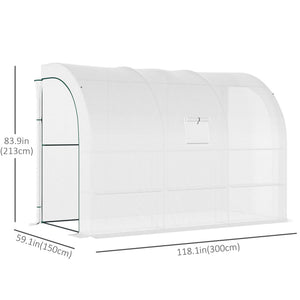 Lean-to greenhouse with windows and 2 zippered doors, white