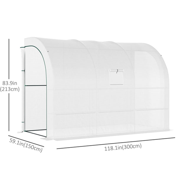 Lean-to greenhouse with windows and 2 zippered doors, white