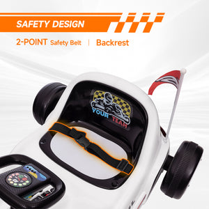 6V electric go-kart for children aged 3 to 5 years with music, lights, horn, white