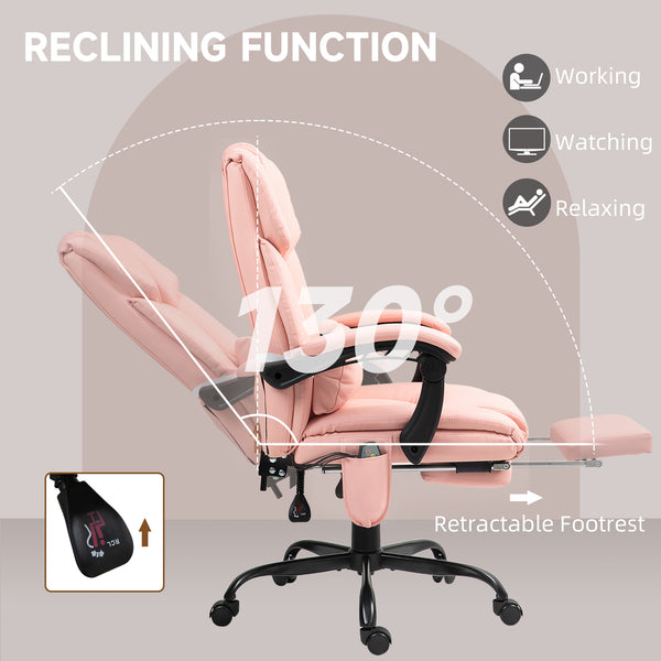 Fauteuil de massage vibrant à 6 points avec repose-pieds rétractable, rose