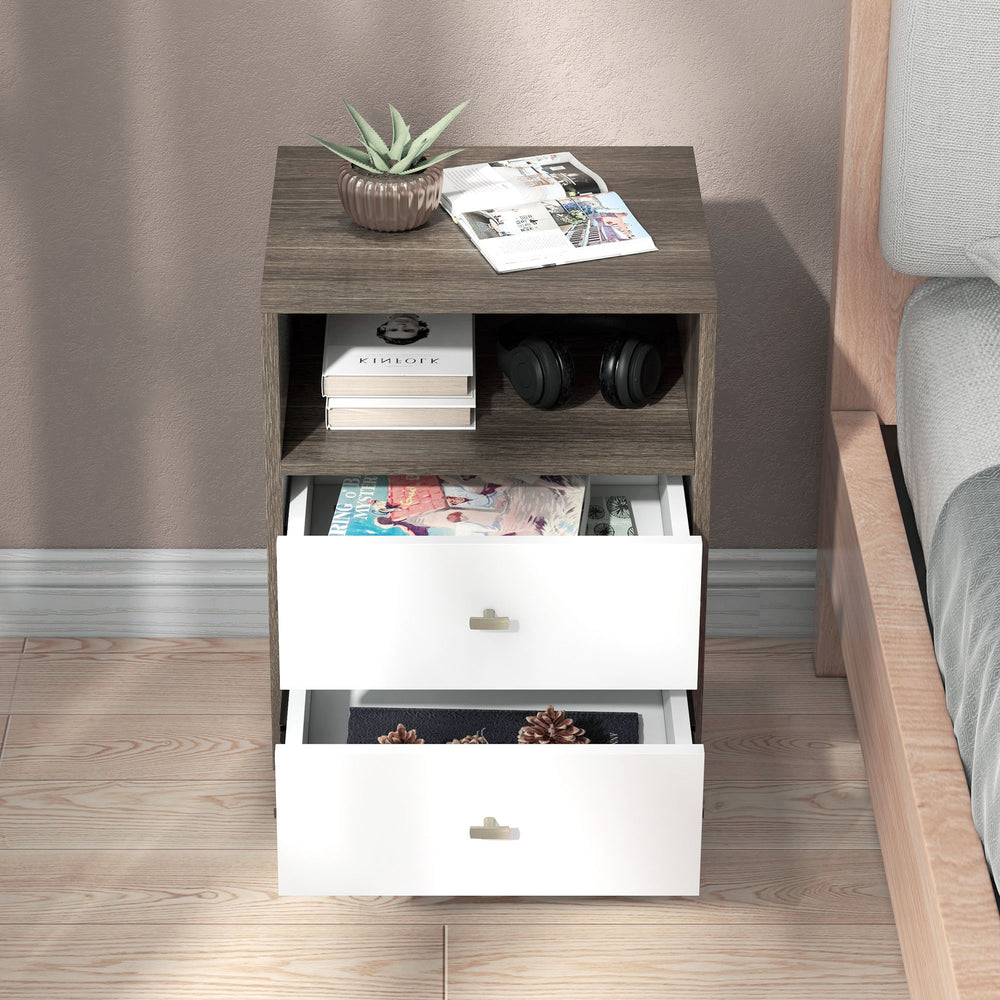Lot de 2 tables de chevet modernes avec 3 tiroirs et rangement ouvert, gris
