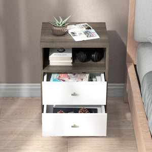 Lot de 2 tables de chevet modernes avec 3 tiroirs et rangement ouvert, gris