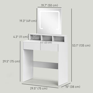 Coiffeuse avec miroir et éclairage LED, blanche
