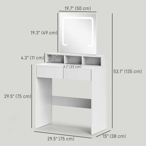 Coiffeuse avec miroir et éclairage LED, blanche