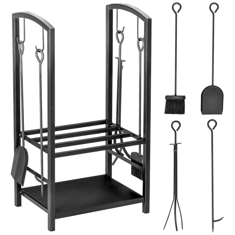 Range-bûches de 40 cm à 2 niveaux avec 4 outils noir