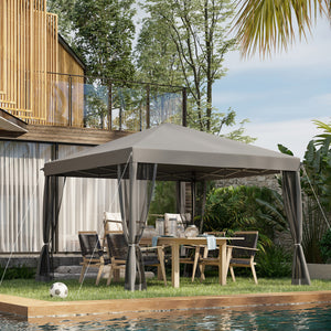 Gazebo 10' x 10' avec filet latéral amovible et sac de transport pour terrasse extérieure, gris clair