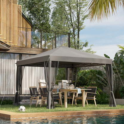 Gazebo 10' x 10' avec filet latéral amovible et sac de transport pour terrasse extérieure, gris clair