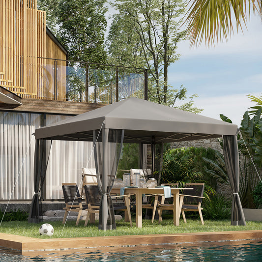 Gazebo 10' x 10' avec filet latéral amovible et sac de transport pour terrasse extérieure, gris clair