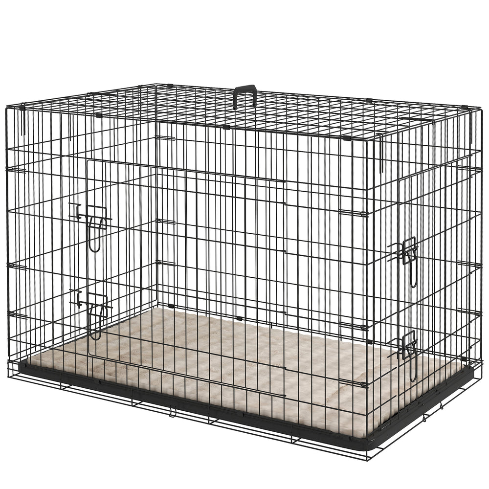 Cage pour chien 41" avec 2 portes, cage pliable en métal avec coussin moelleux, noire