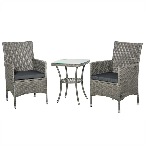 3-piece garden furniture set in woven resin, grey