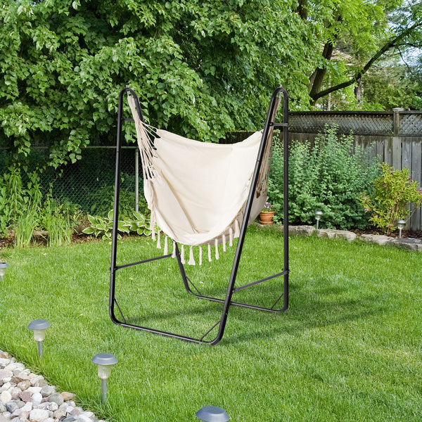 Hammock Chair with U Shape Stand, Hammock Swing Chair with A Side Pocket, Cream White