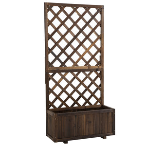 Raised planter in solid pine with integrated trellis, carbonized finish