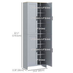 Armoire de cuisine 4 portes avec étagères réglables, gris