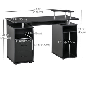 Bureau d'ordinateur avec plateau pour clavier et tiroirs, noir