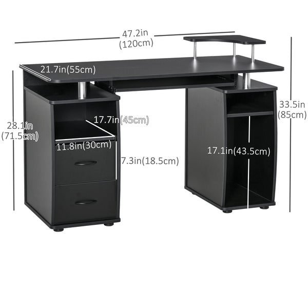 Bureau d'ordinateur avec plateau pour clavier et tiroirs, noir