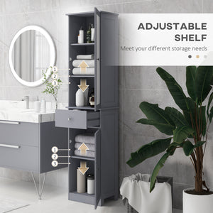 Armoire de salle de bain avec tiroirs, 2 portes et étagères réglables, gris