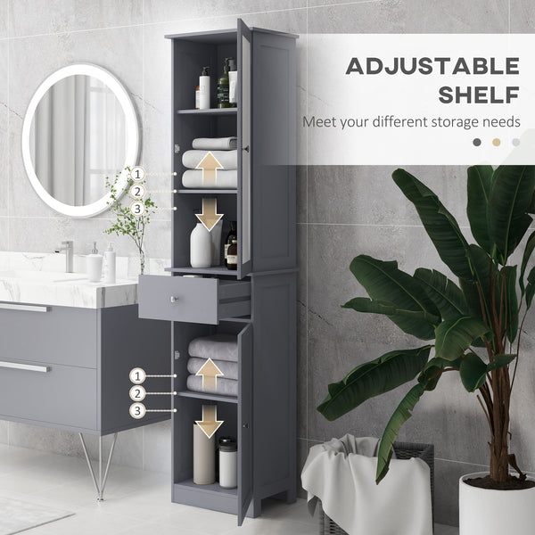 Armoire de salle de bain avec tiroirs, 2 portes et étagères réglables, gris