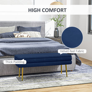 Pouf de rangement en velours avec pieds en acier, bleu