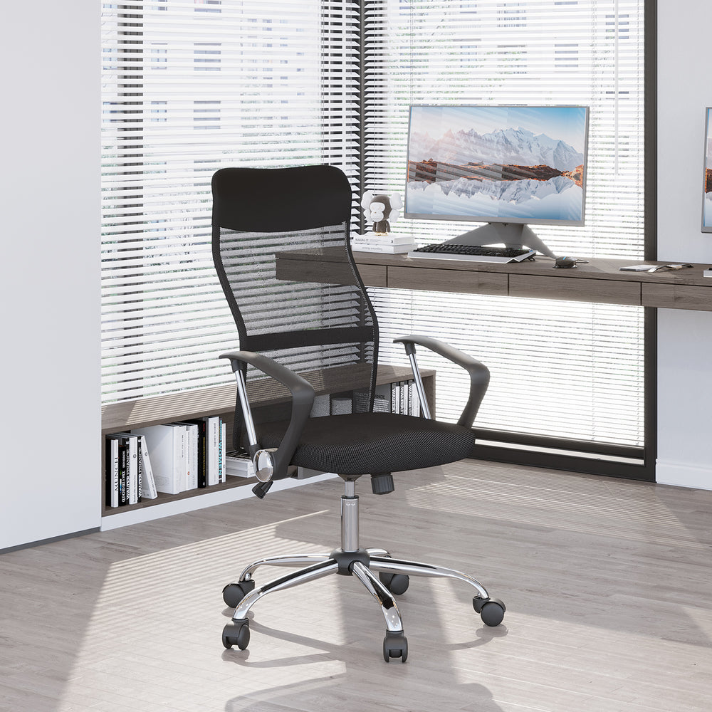 Chaise de bureau en maille, dossier haut, pivotante, hauteur réglable, roulettes, noire