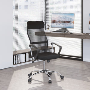Chaise de bureau en maille, dossier haut, pivotante, hauteur réglable, roulettes, noire