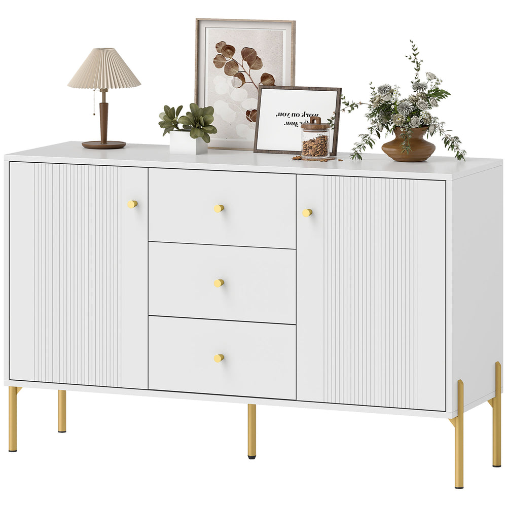 Buffet de rangement moderne avec 3 tiroirs à fermeture douce et 2 étagères réglables, blanc