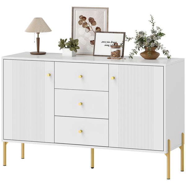 Buffet de rangement moderne avec 3 tiroirs à fermeture douce et 2 étagères réglables, blanc