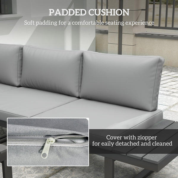 Ensemble de mobilier de jardin 4 pièces, canapé d'angle inclinable 5 positions, gris