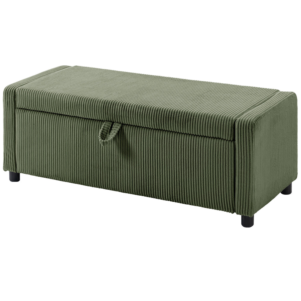 Pouf de rangement en velours côtelé avec rembourrage épais, banc de rangement pour chambre, vert foncé