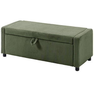Corduroy Storage Ottoman with Thick Padding, Bedroom Storage Bench, Dark Green