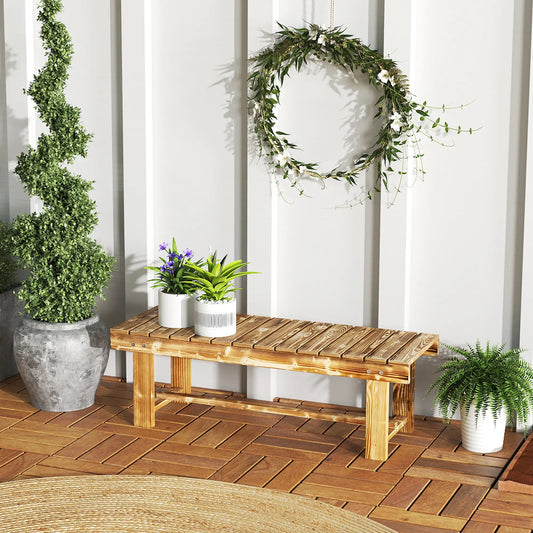 Banc de jardin d'extérieur en bois de sapin, carbonisé