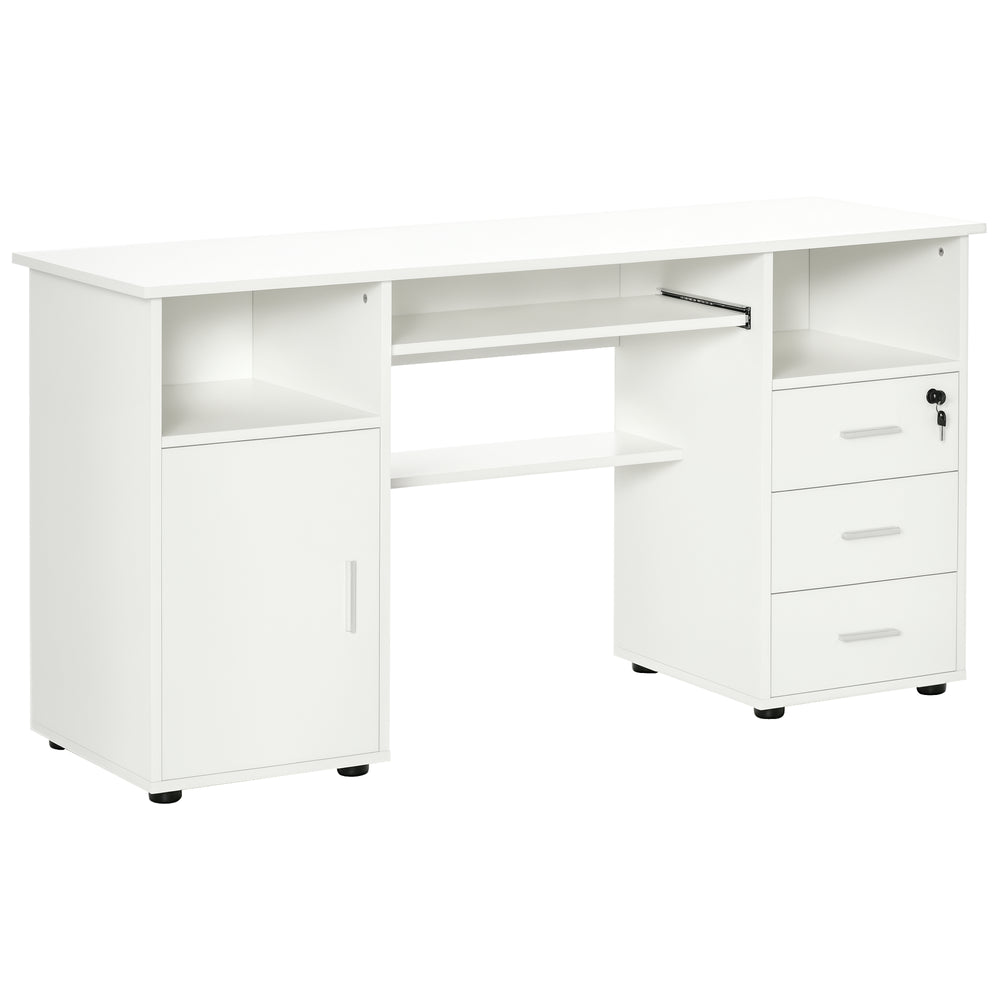 Bureau d'ordinateur avec plateau pour clavier et tiroirs, blanc