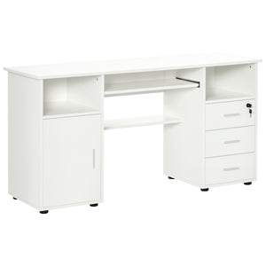 Bureau d'ordinateur avec plateau pour clavier et tiroirs, blanc