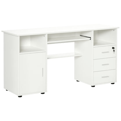 Bureau d'ordinateur avec plateau pour clavier et tiroirs, blanc