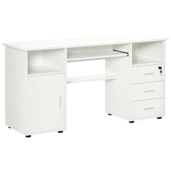 Bureau d'ordinateur avec plateau pour clavier et tiroirs, blanc