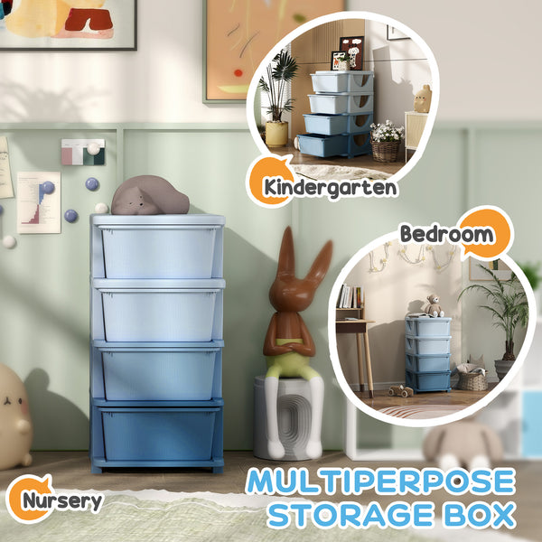 Organiseur à 4 niveaux avec 4 tiroirs en plastique, bleu