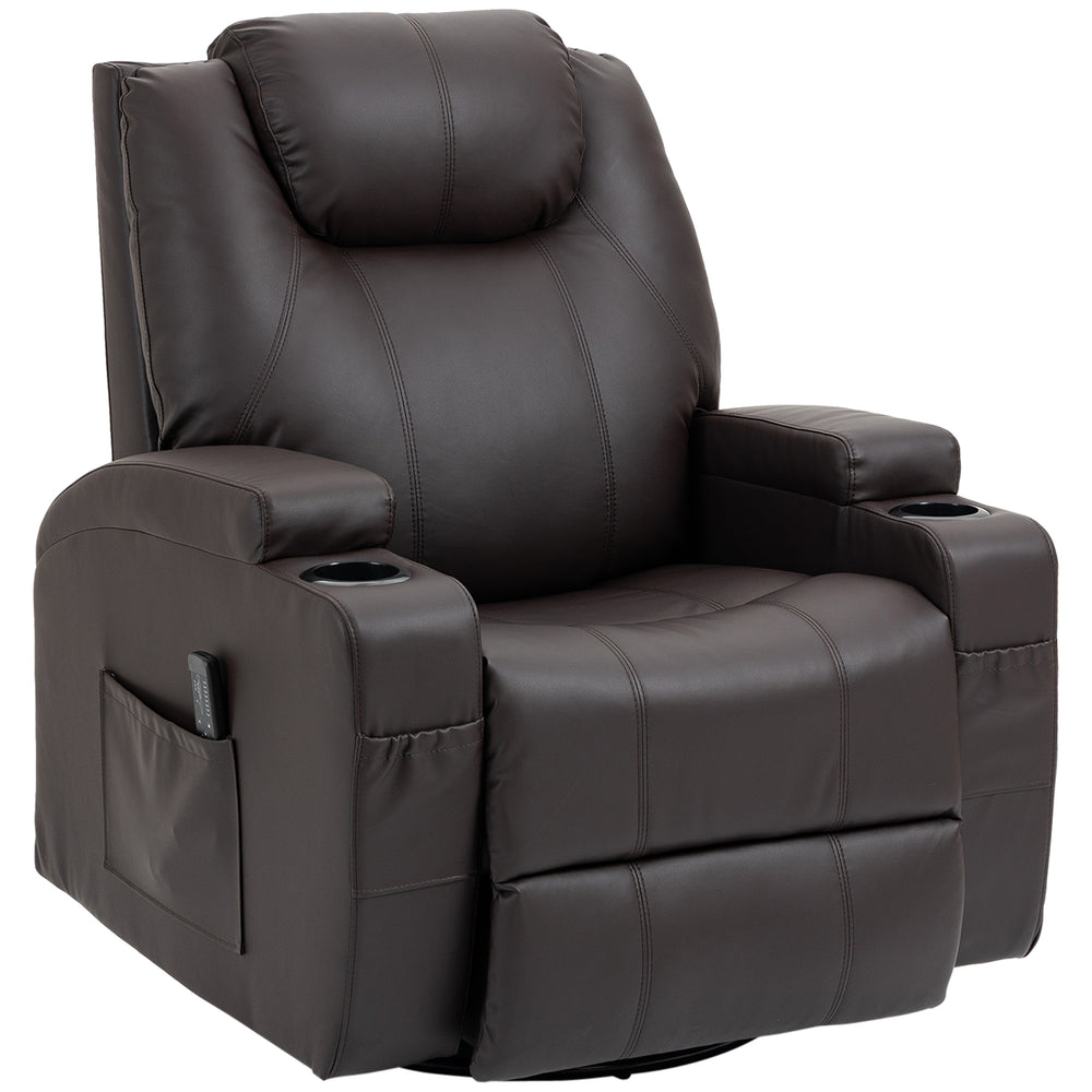 Fauteuil massant inclinable à bascule pivotant avec 8 points de vibration, marron