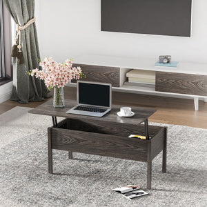 Table basse moderne avec plateau relevable et compartiment de rangement dissimulé, gris