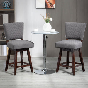 Set of 2 swivel bar stools with wooden legs and footrest, dark grey