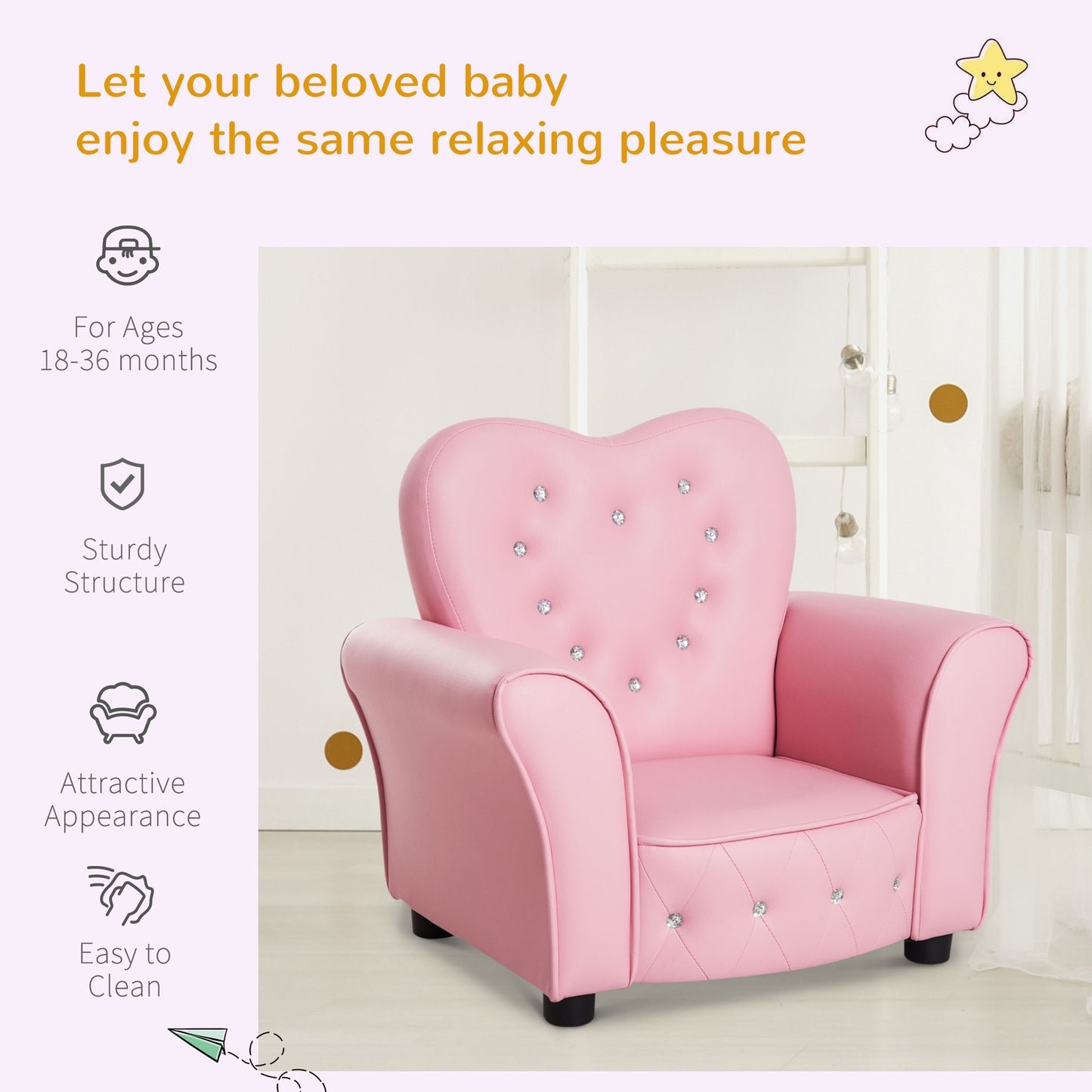 Fauteuil rembourré capitonné inclinable, Rose