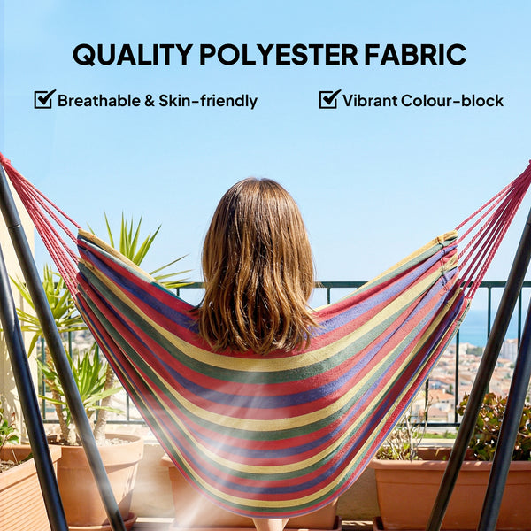 Patio Hammock with Stand, Fabric Outdoor Hammock Bed with Stand for Beach, Yard, Bedroom, Indoor, Outdoor, Muti-Colored